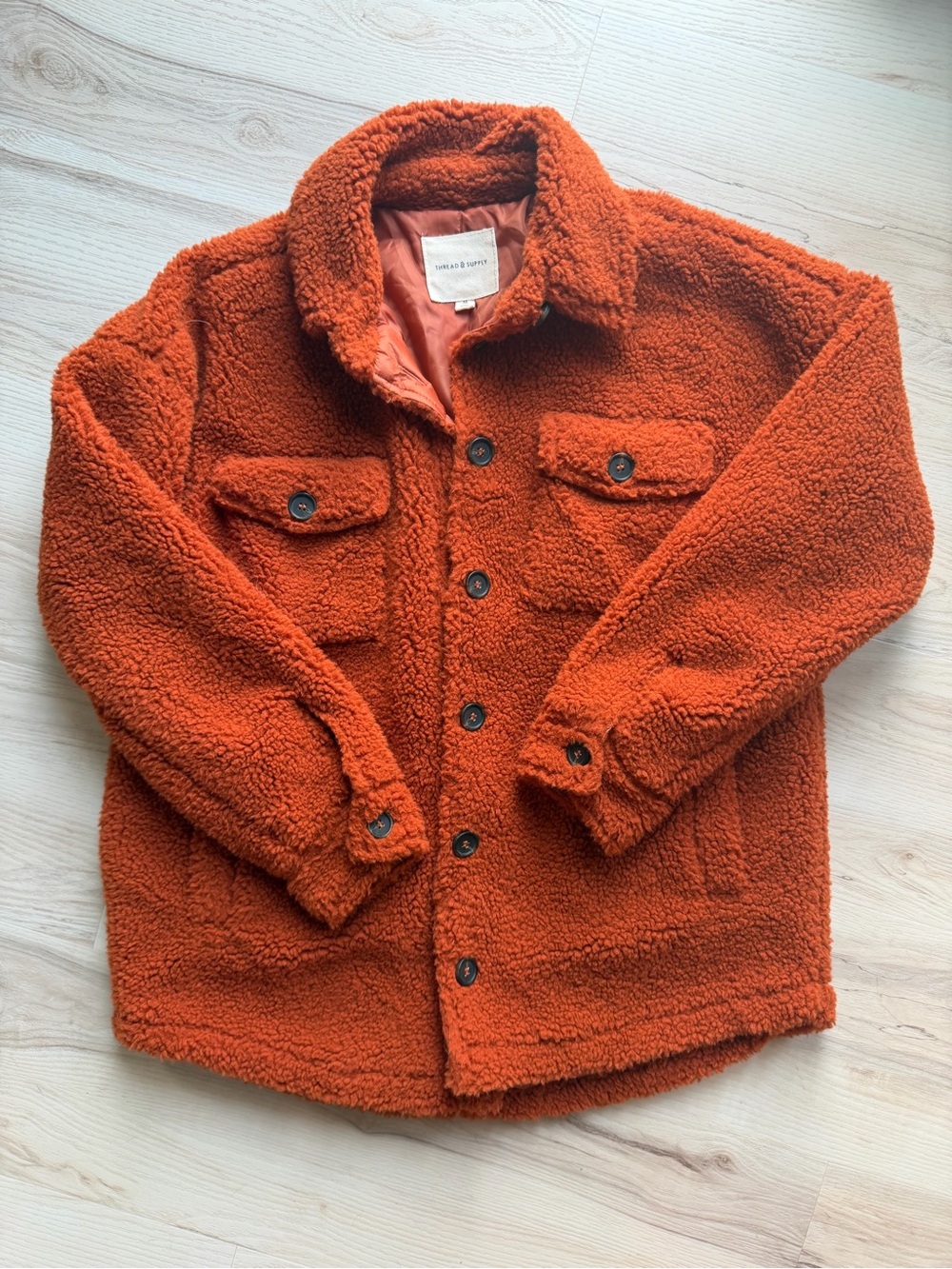 Thread & Supply Orange Sherpa Button Jacket